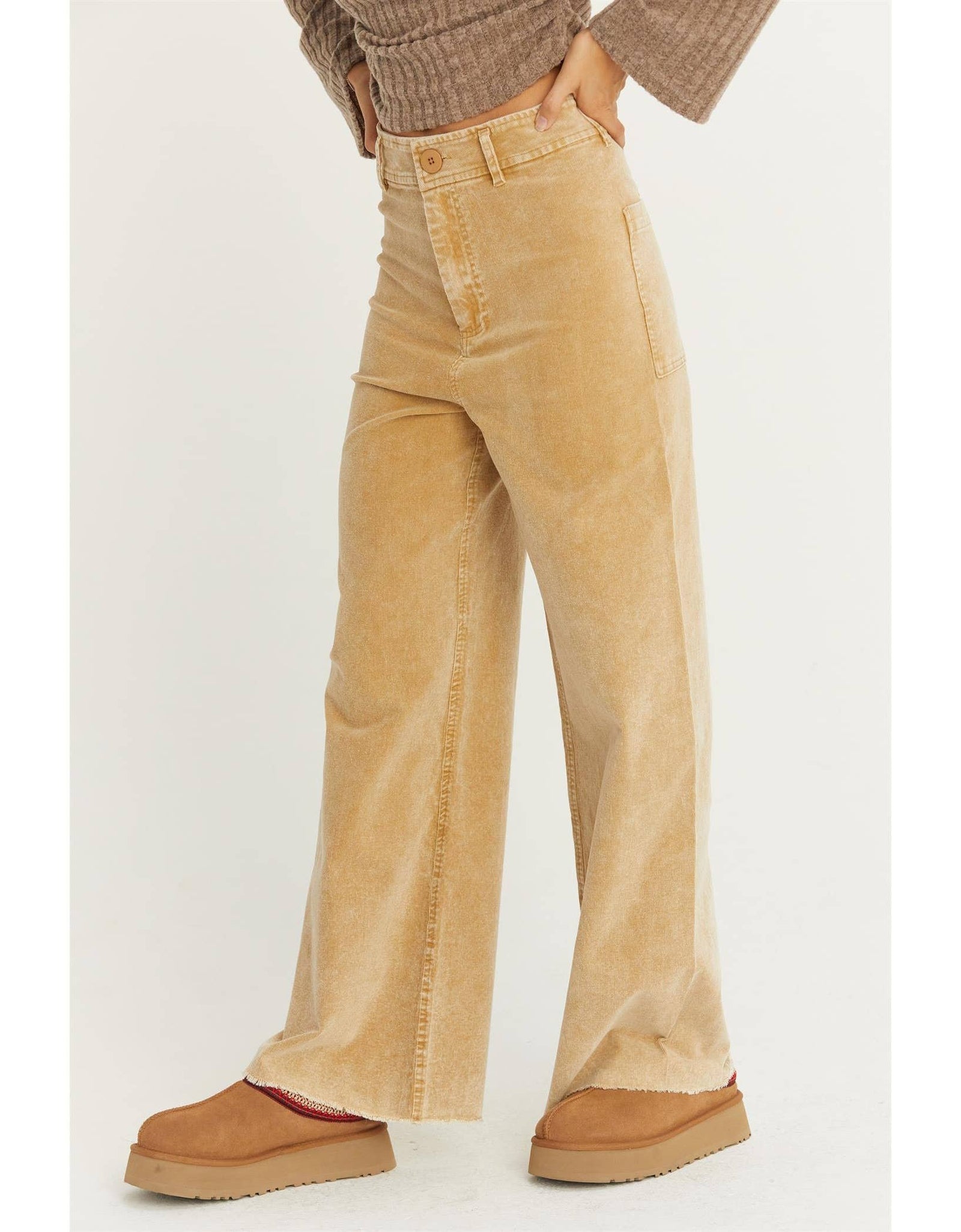 HF24C992-WASHED CORDUROY FLARE LEG PANTS