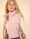 NJ90335-Side Bow Tie Front Zipper Crop Puffer Vest