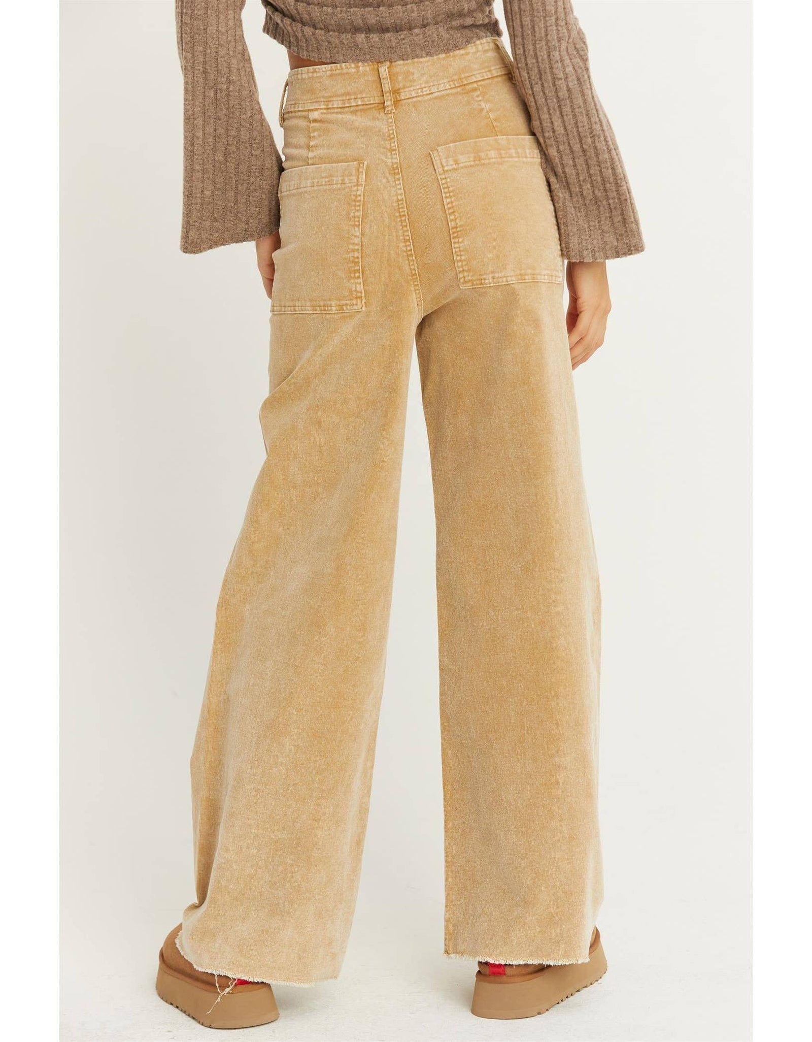 HF24C992-WASHED CORDUROY FLARE LEG PANTS