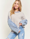 CESW3192 - FRAYED DENIM SLEEVE SWEATER TOP