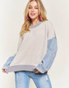 CESW3192 - FRAYED DENIM SLEEVE SWEATER TOP