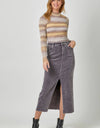 60742 Washed Front Slit Corduroy Skirt