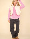 NJ90335-Side Bow Tie Front Zipper Crop Puffer Vest