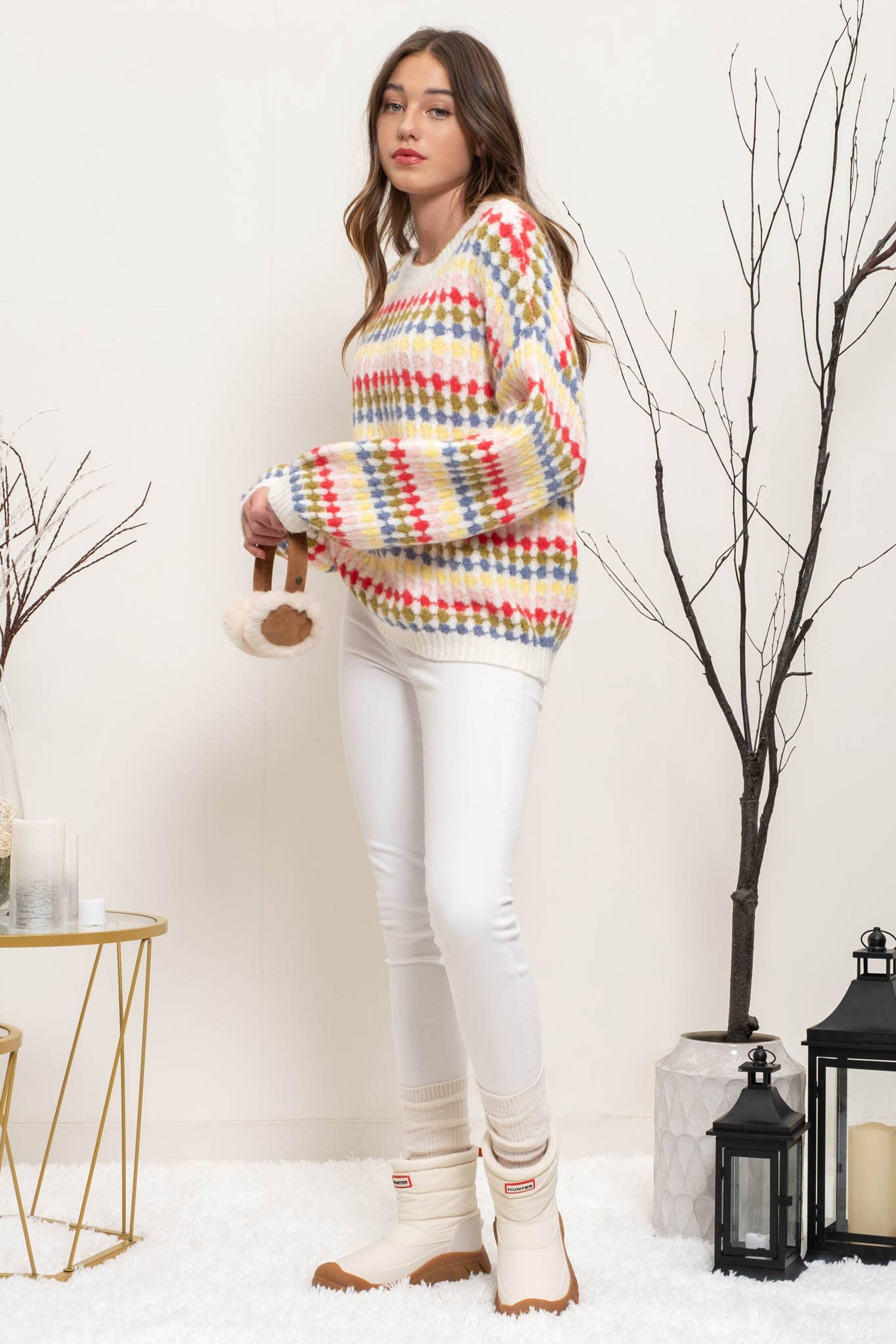 MULTICOLOR CREWNECK KNIT PULLOVER SWEATER