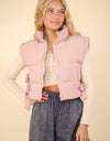 NJ90335-Side Bow Tie Front Zipper Crop Puffer Vest