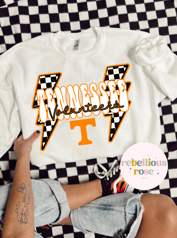 Tennessee Checkered Bolts Graphic Crewneck Sweatshirt