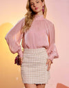 ILLUSION SWEETHEART RUFFLE NECK LONG SLEEVE BLOUSE