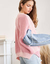 CESW3192 - FRAYED DENIM SLEEVE SWEATER TOP