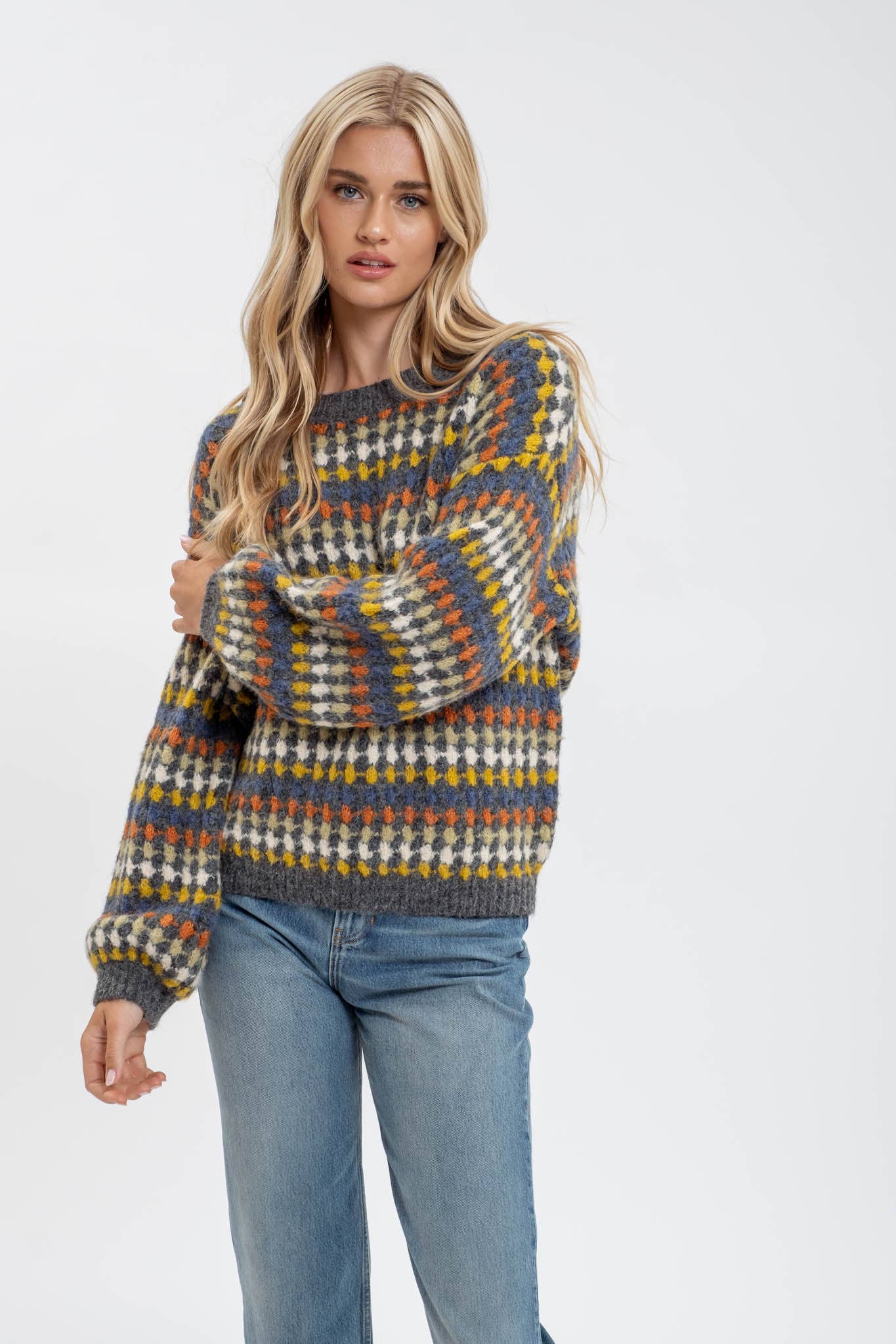 MULTICOLOR CREWNECK KNIT PULLOVER SWEATER