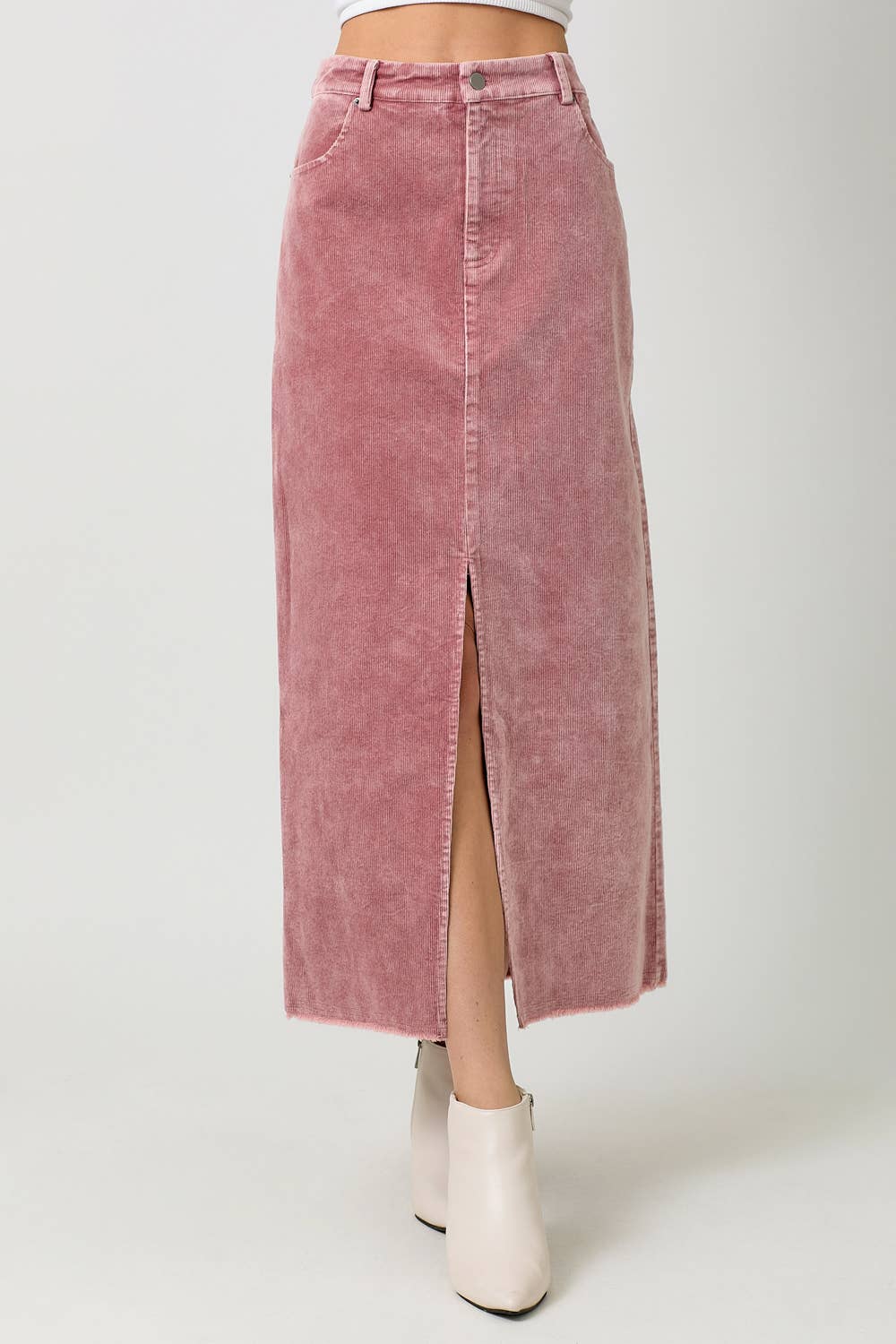 60742 Washed Front Slit Corduroy Skirt