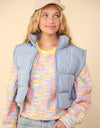 NJ90335-Side Bow Tie Front Zipper Crop Puffer Vest