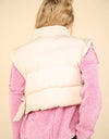 NJ90335-Side Bow Tie Front Zipper Crop Puffer Vest