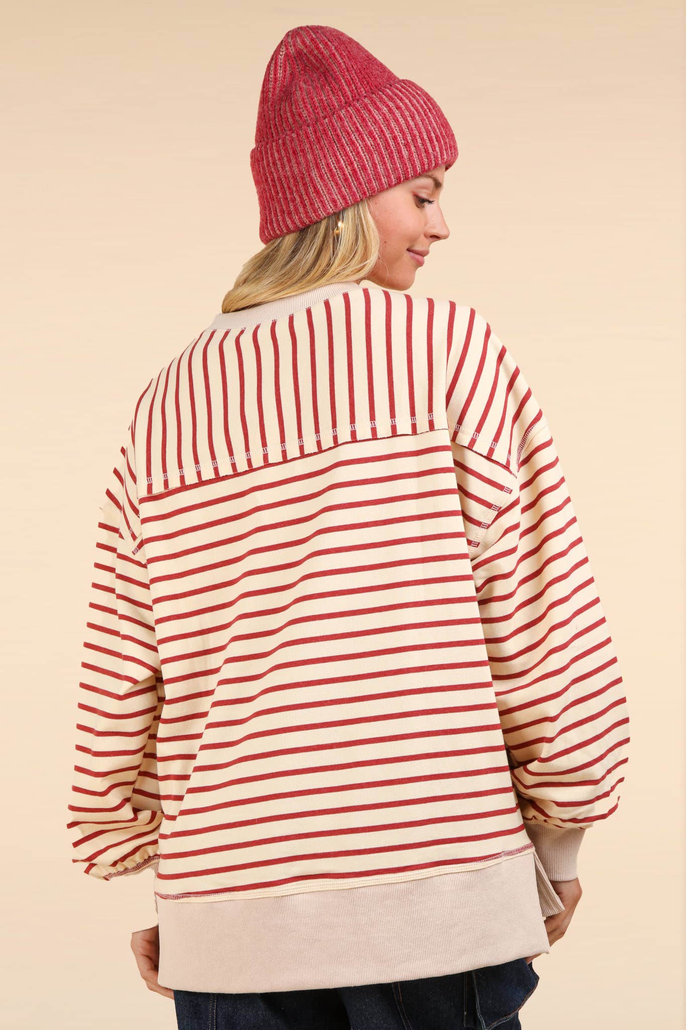 NT11927-Stripe Comfy Casual Oversized Knit Top