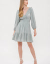 RUFFLE V NECK LONG SLEEVE MINI DRESS