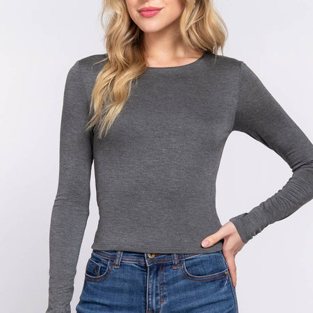 Long Sleeve Crew Neck Two Ply Rayon Spandex Jersey Top