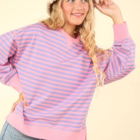 NT11927-Stripe Comfy Casual Oversized Knit Top