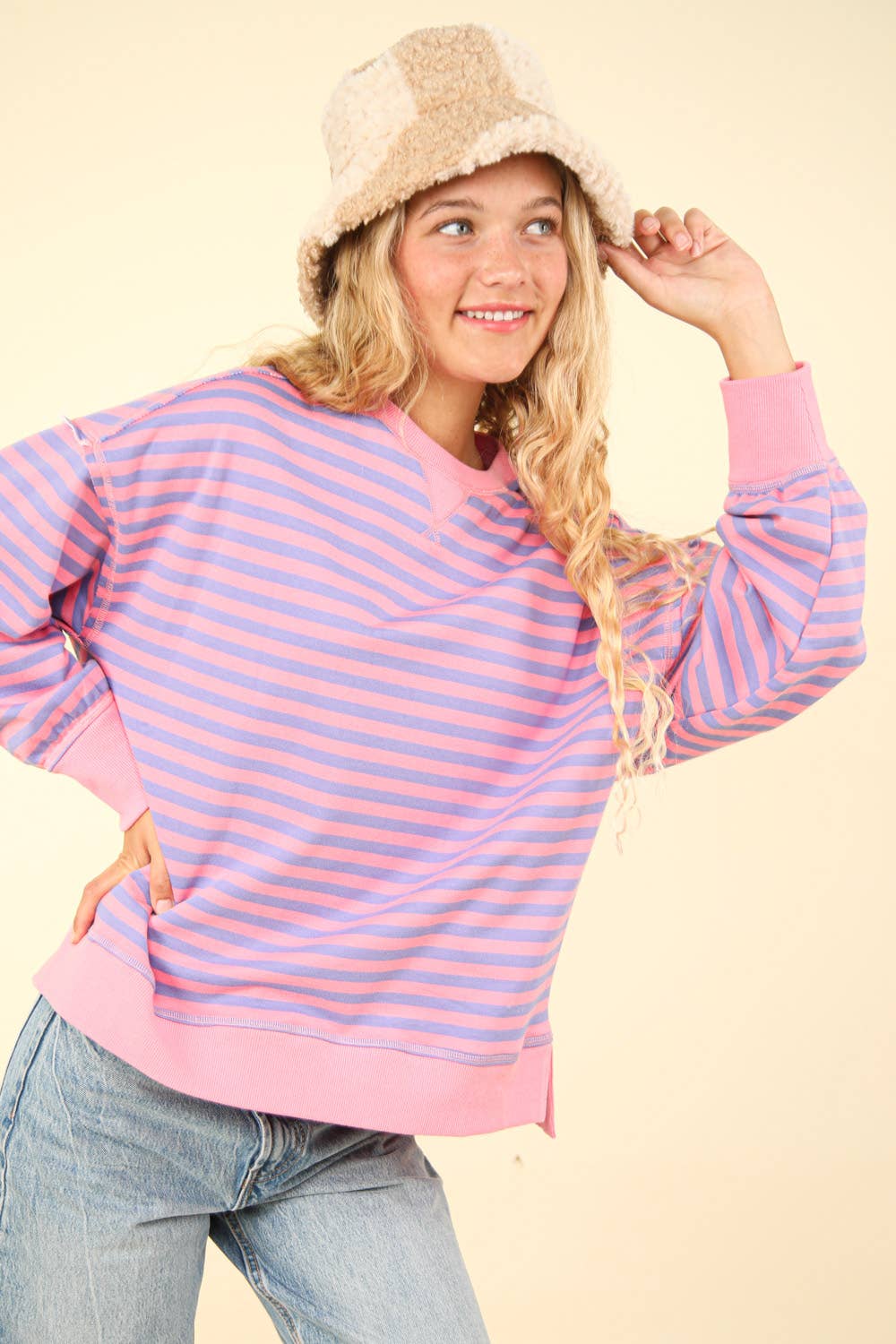 NT11927-Stripe Comfy Casual Oversized Knit Top