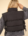 NJ90335-Side Bow Tie Front Zipper Crop Puffer Vest