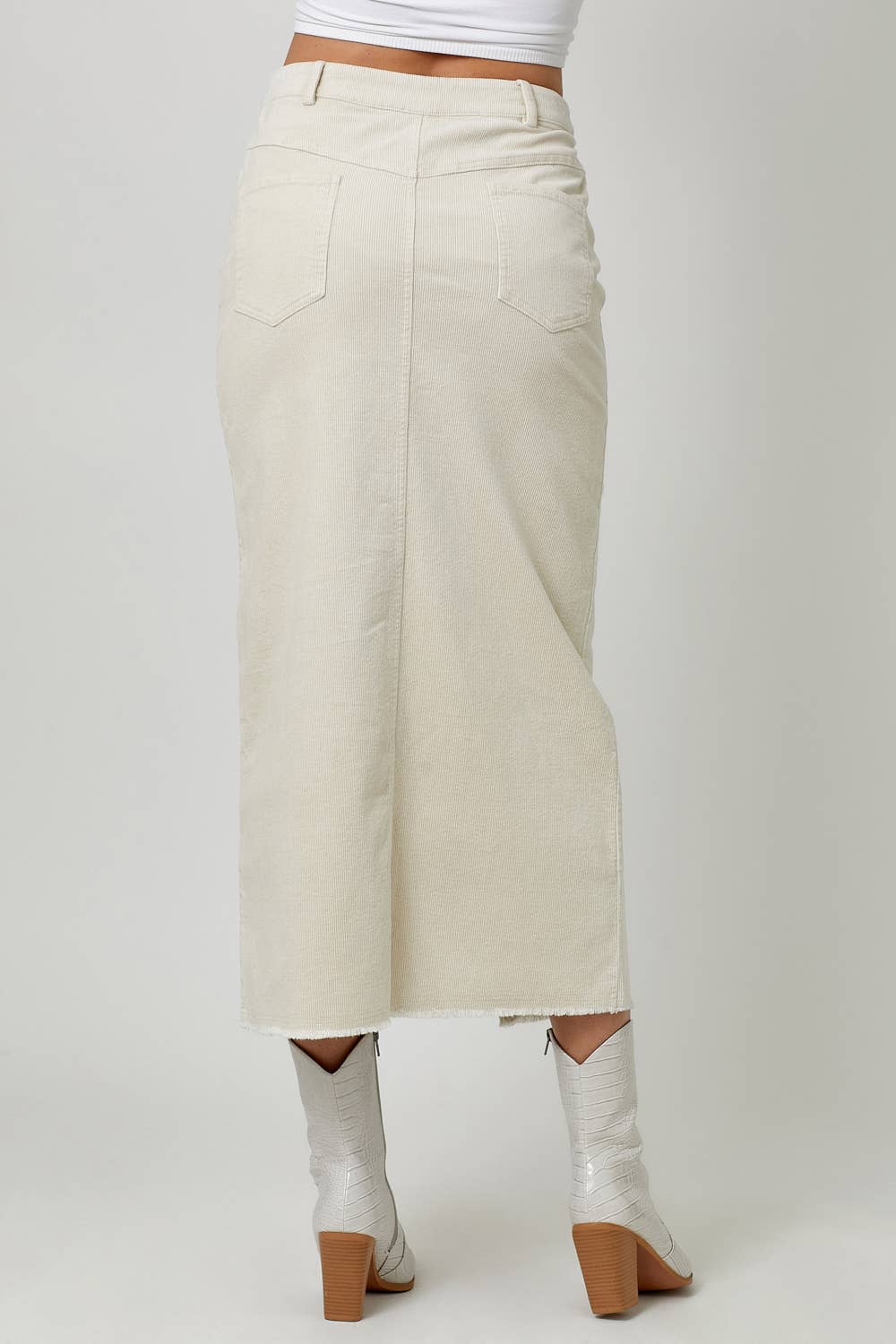 60742 Washed Front Slit Corduroy Skirt