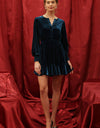 VELVET SPLIT COLLAR GODET MINI DRESS