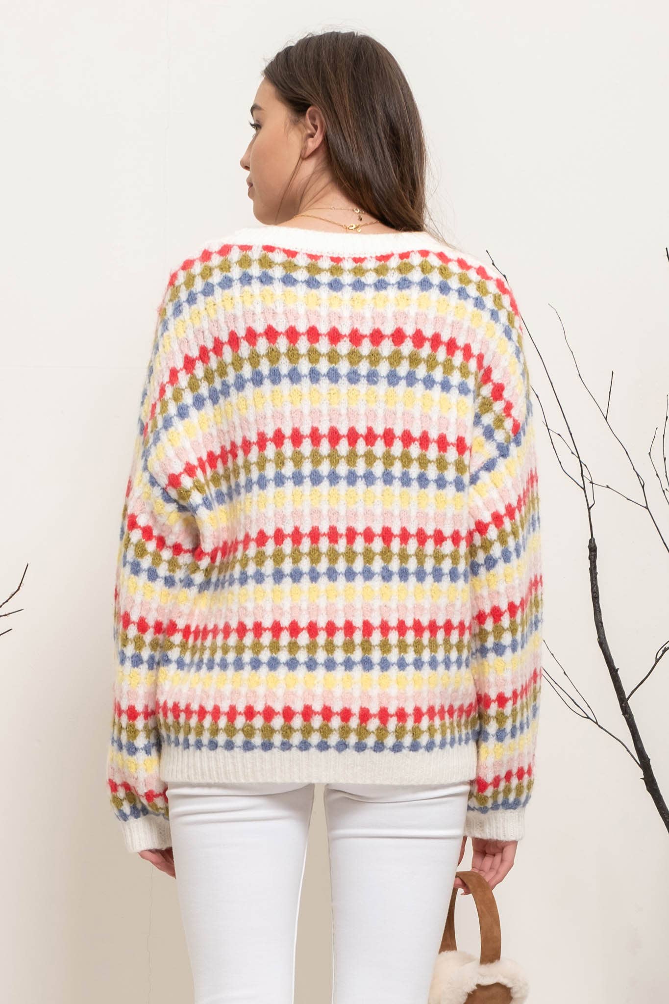 MULTICOLOR CREWNECK KNIT PULLOVER SWEATER