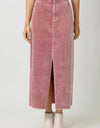 60742 Washed Front Slit Corduroy Skirt