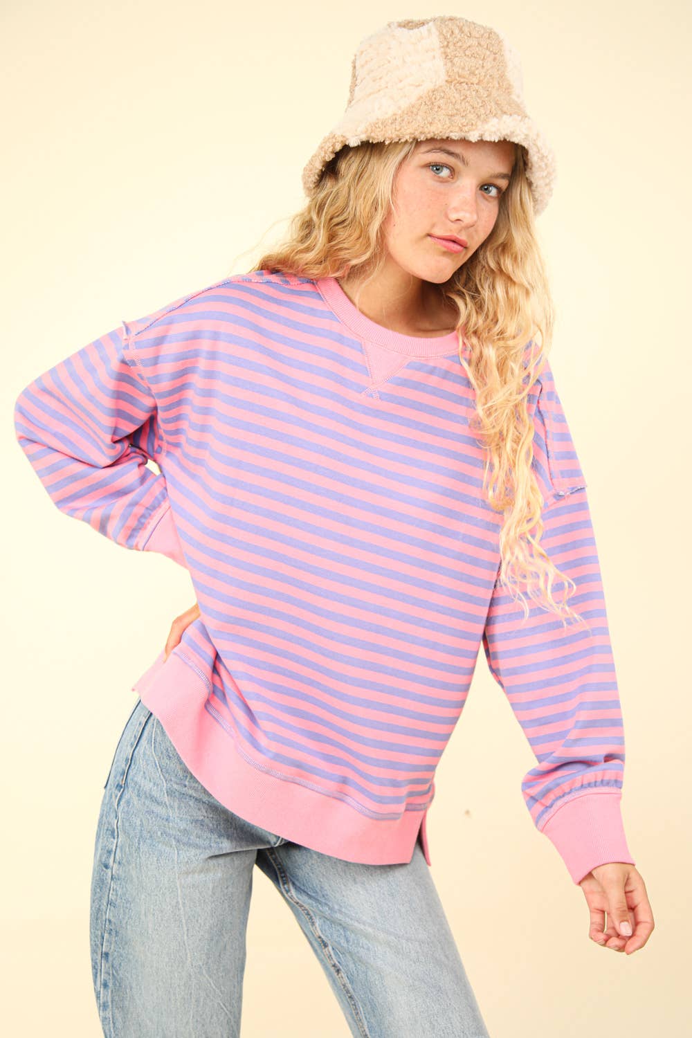 NT11927-Stripe Comfy Casual Oversized Knit Top