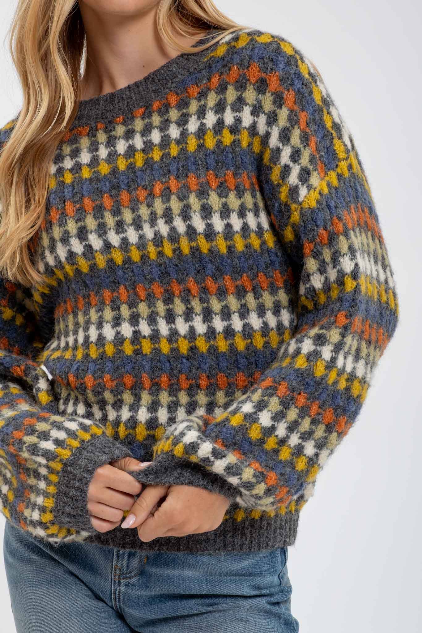 MULTICOLOR CREWNECK KNIT PULLOVER SWEATER