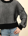 12W3092N-Two Tone Striped Casual Stripe Sweater Top