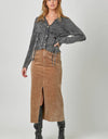 60742 Washed Front Slit Corduroy Skirt