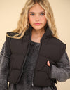 NJ90335-Side Bow Tie Front Zipper Crop Puffer Vest