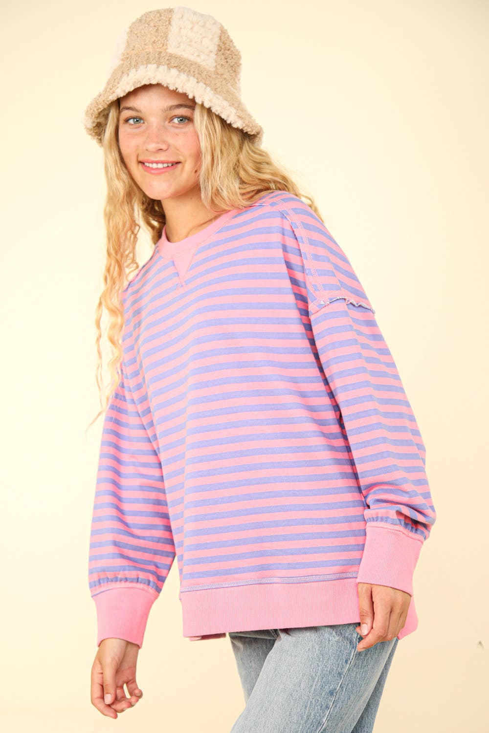 NT11927-Stripe Comfy Casual Oversized Knit Top