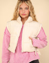 NJ90335-Side Bow Tie Front Zipper Crop Puffer Vest