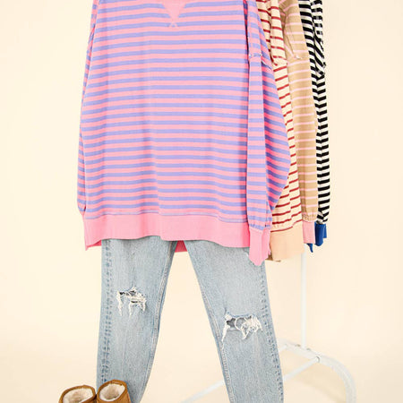 NT11927-Stripe Comfy Casual Oversized Knit Top