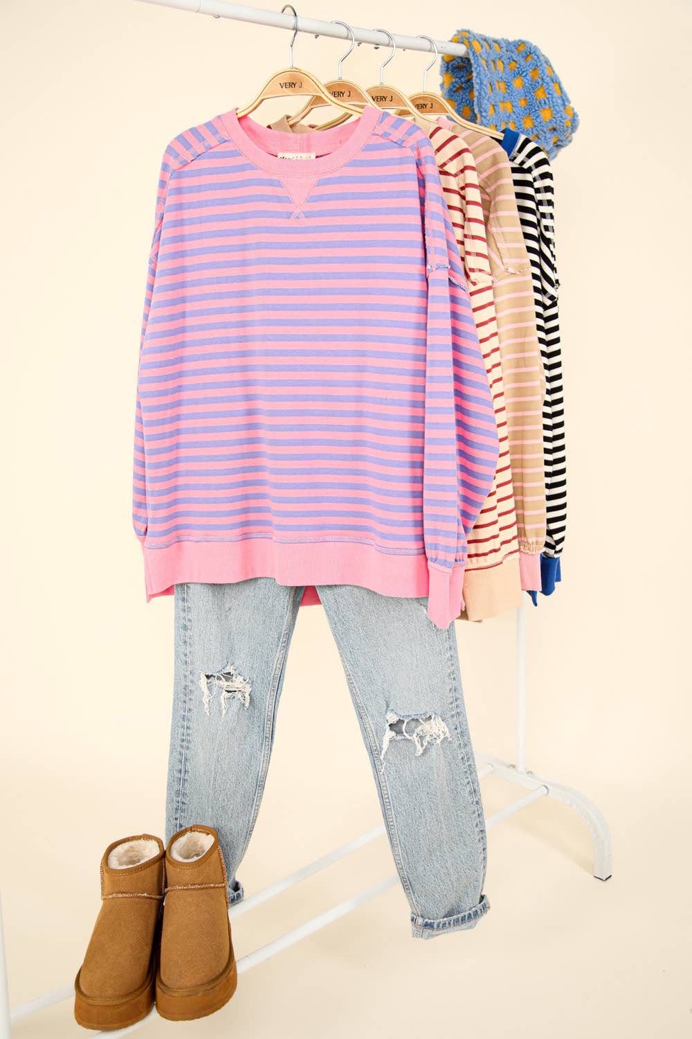 NT11927-Stripe Comfy Casual Oversized Knit Top