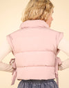 NJ90335-Side Bow Tie Front Zipper Crop Puffer Vest