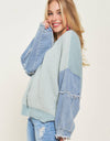 CESW3192 - FRAYED DENIM SLEEVE SWEATER TOP