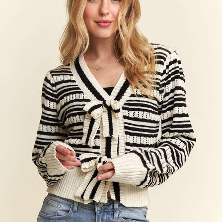 CESW3667 - BOW TIE STRIPE SWEATER TOP