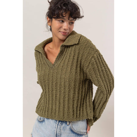 DZ24F377-Boucle Collared Sweater