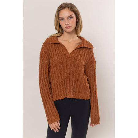 DZ24F377-Boucle Collared Sweater