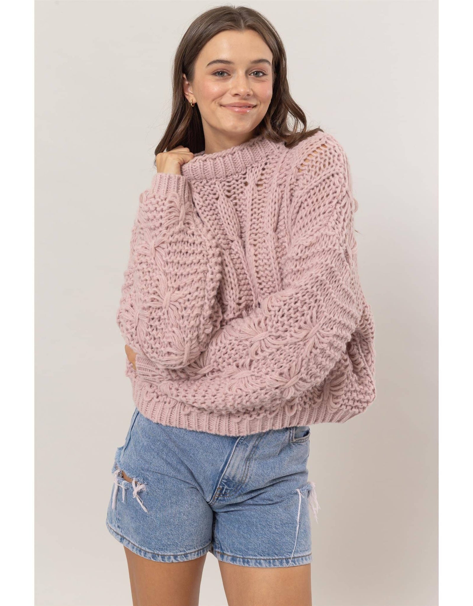 HF24F755-Chunky Cable Knit Sweater