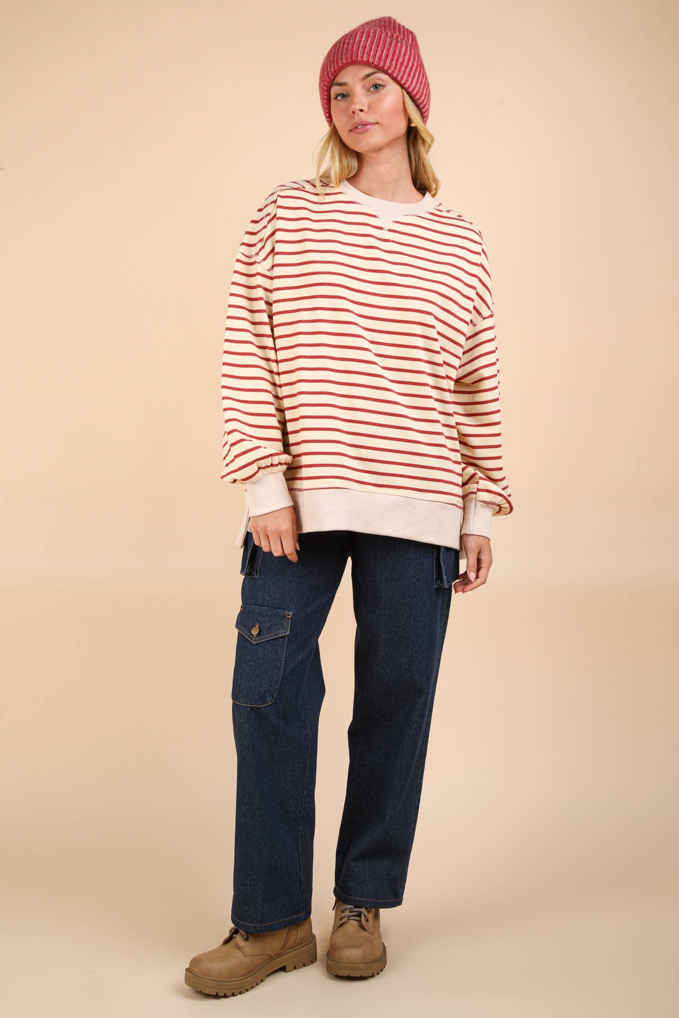 NT11927-Stripe Comfy Casual Oversized Knit Top