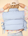 NJ90335-Side Bow Tie Front Zipper Crop Puffer Vest