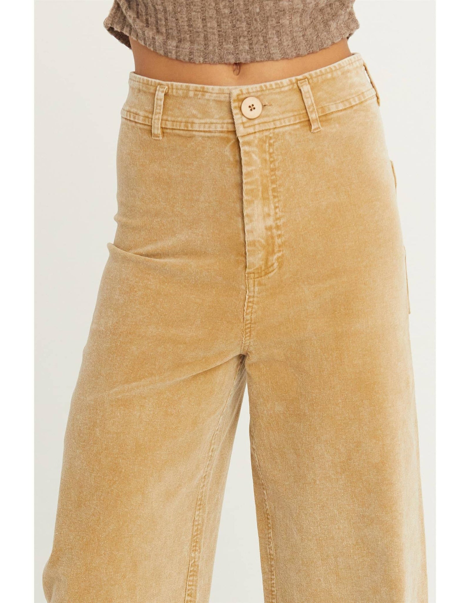 HF24C992-WASHED CORDUROY FLARE LEG PANTS