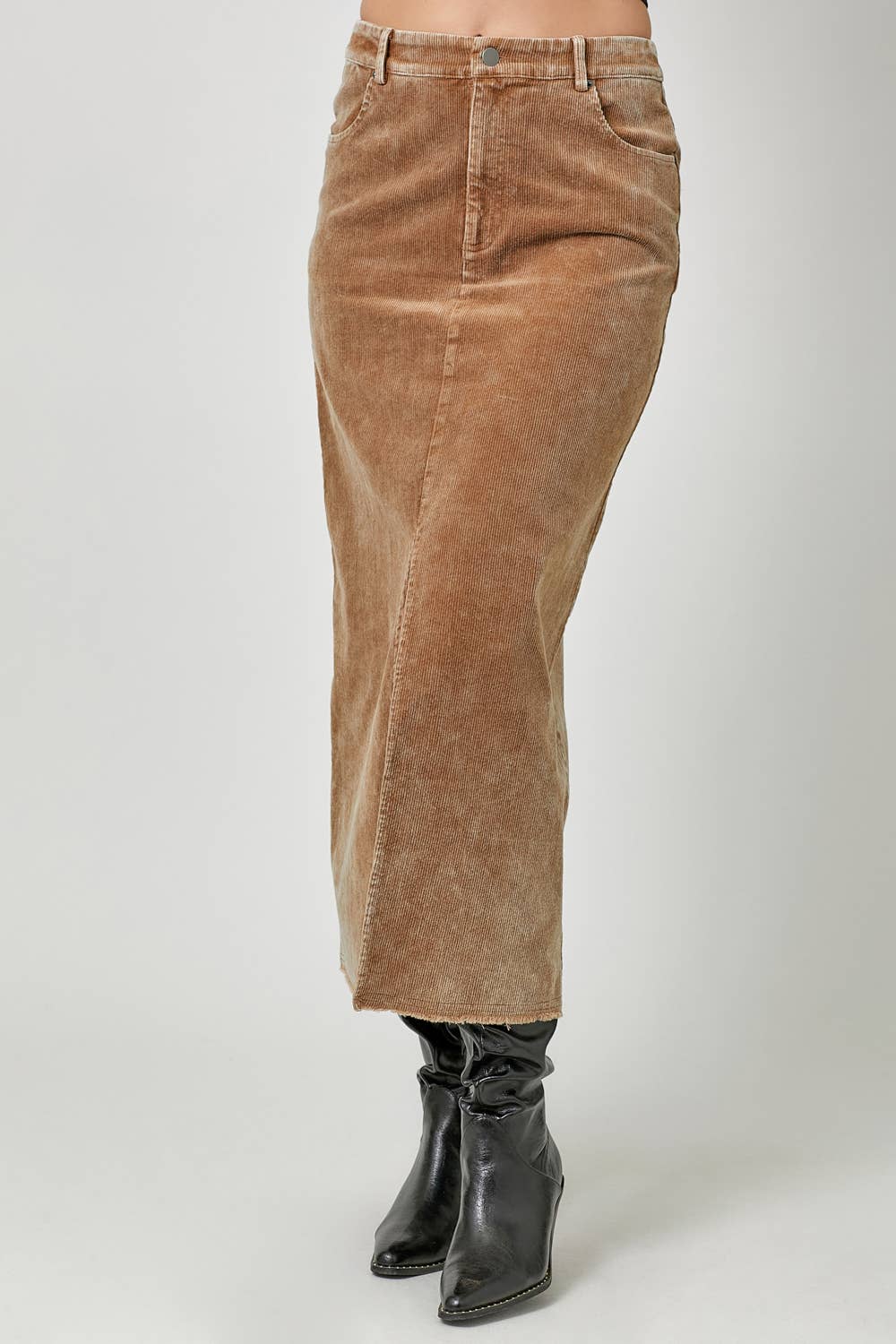 60742 Washed Front Slit Corduroy Skirt