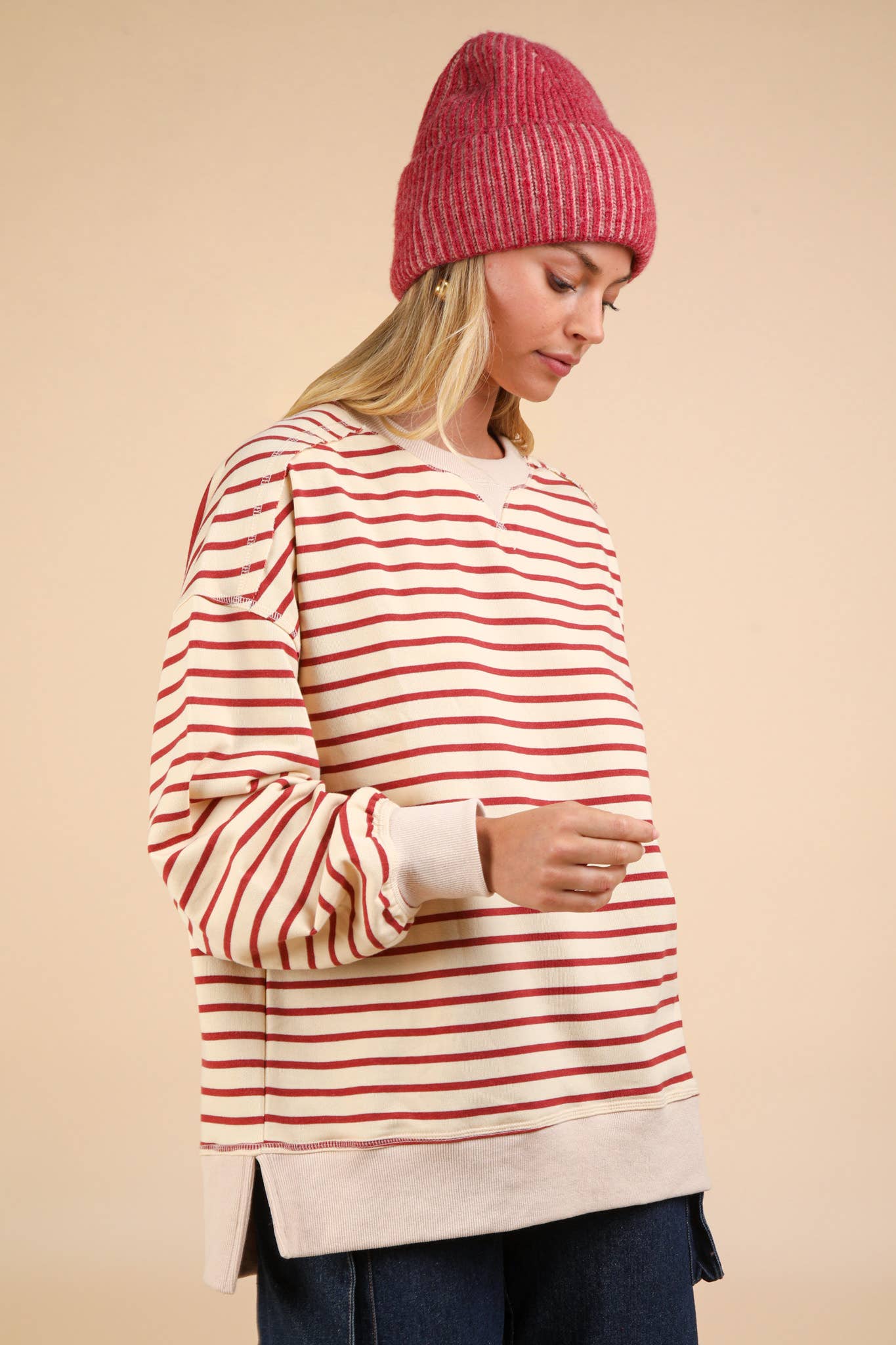 NT11927-Stripe Comfy Casual Oversized Knit Top