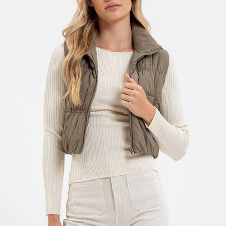 COLLARED ZIP UP CROPPED PUFFER VEST