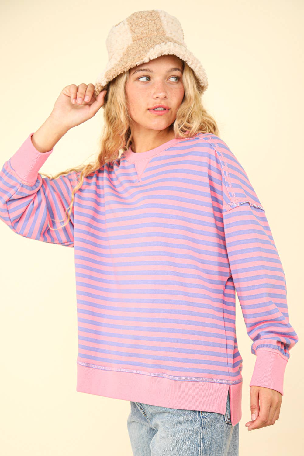 NT11927-Stripe Comfy Casual Oversized Knit Top