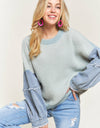 CESW3192 - FRAYED DENIM SLEEVE SWEATER TOP