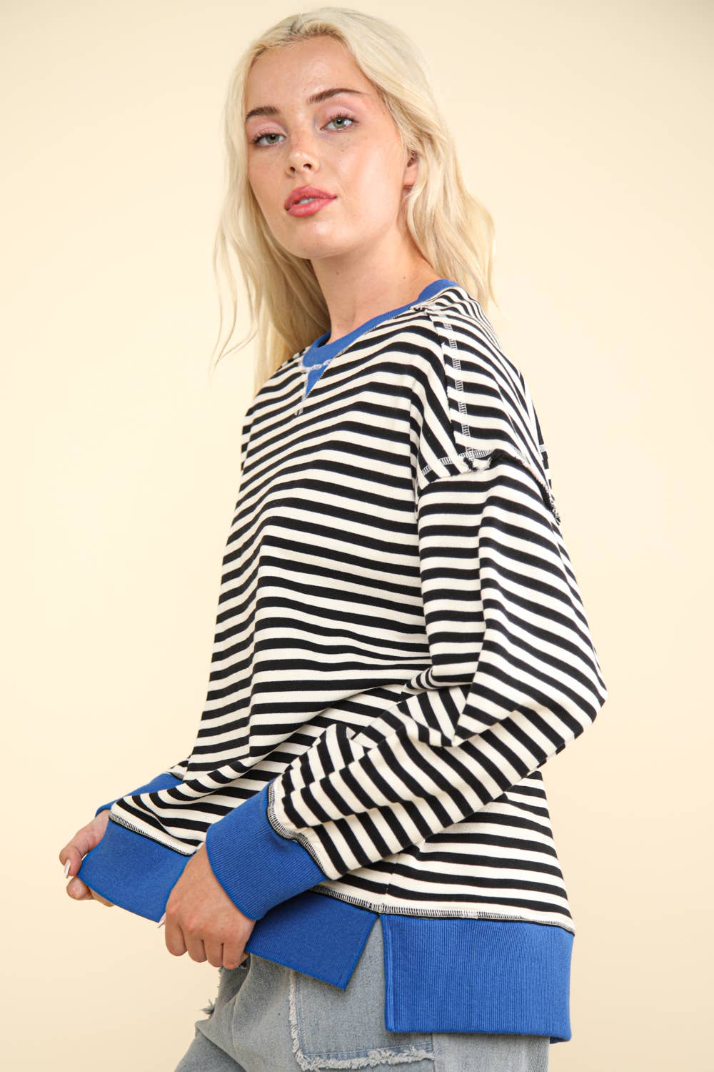 NT11927-Stripe Comfy Casual Oversized Knit Top